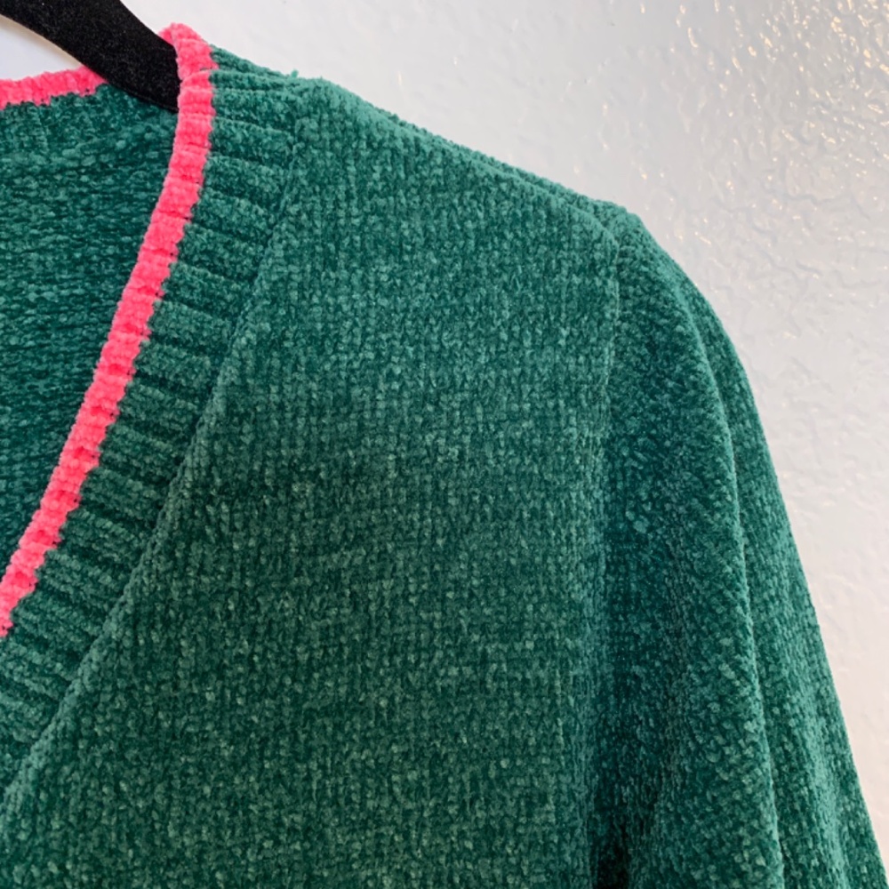 Belle by Kim Gravel Tippity Topsy Green Pink Chenille Cardigan XXS Sweater NWOT - Picture 6 of 15